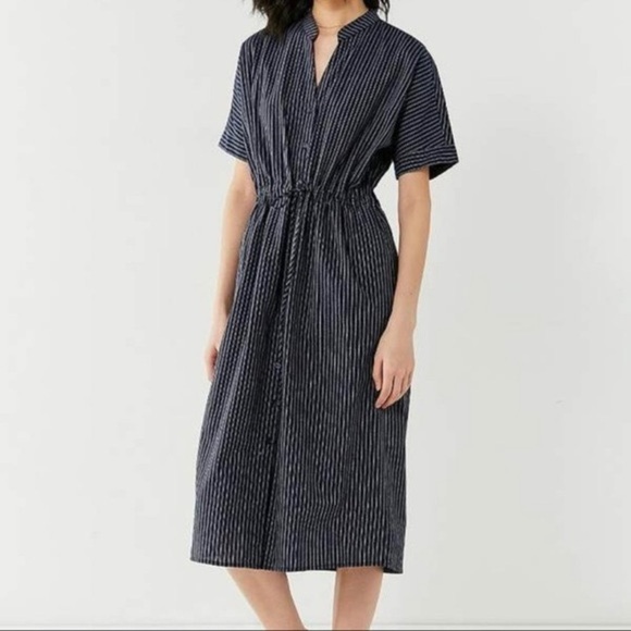 Urban Outfitters Pinstripe‎ Collarless Button Front Midi Dress Size XS - Picture 2 of 10